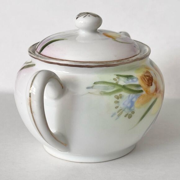 Antique Nippon Hand Painted Yellow Daffodil Creamer Lidded Sugar Set - Picture 7 of 16